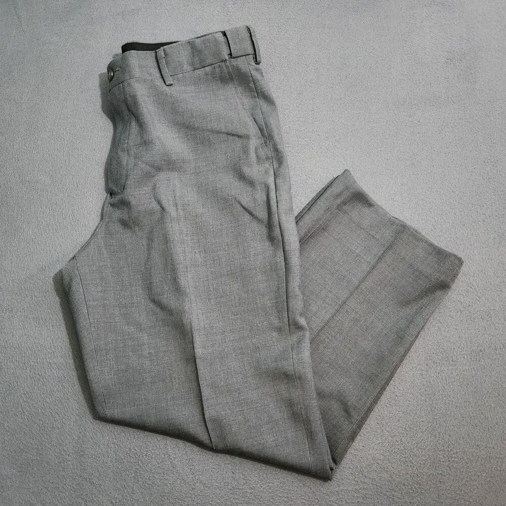 L.L. Bean Dress Pants Men 34 (34X28) Gray Comfort Waist 100% Wool Straight Leg